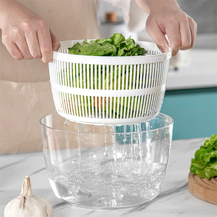 LMETJMA 3L Salad Spinner Large Salad Sowl With Lid One-handed Easy Press Salad Spinner Washer Dryer Drainer Mixer JT249 Beauty World Shop