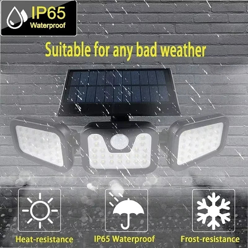 Led Solar Light Outdoor Motion Sensor Human Body Sensing Adjustable Head Ip65 Waterproof Solar Three Head Wall Lamp Garden Beauty World Shop
