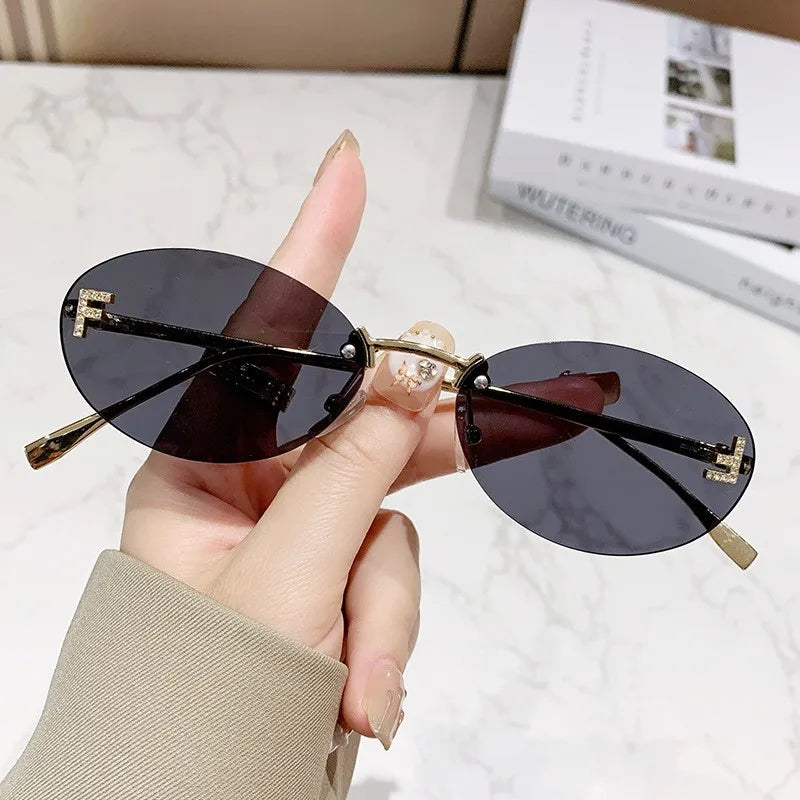 Elegant Diamond Oval Sunglasses Male Letter "F" Rimless Sunglasses  car sunglasses 90902 Beauty World Shop