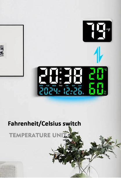 Digital Wall Clock with Atmosphere Lights Remote Control TEMP Humidity Display LED Large Table Clock Multifunctional Alarm Clock Beauty World Shop