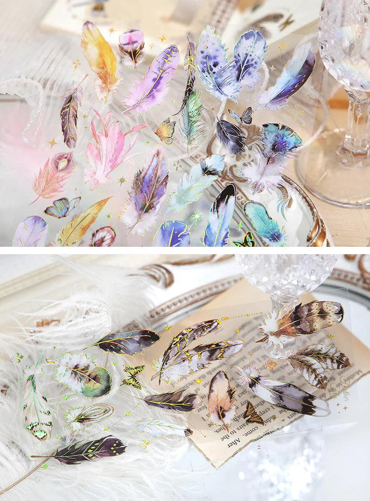 3pcs Kawaii Feather Dragonfly Bird Jellyfish Decorative Stickers Pack Scrapbooking Material Label Diary Phone Journal Planner Beauty World Shop