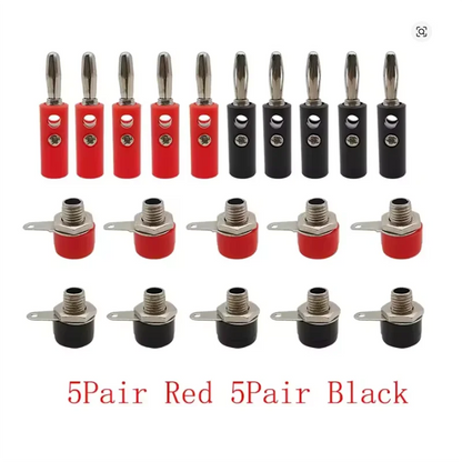 10Pair Silver 4mm Banana Plug Male and Female 4mm Banana Jack Panel Mount Banana Socket Terminal Connector Adapter Red Black Beauty World Shop