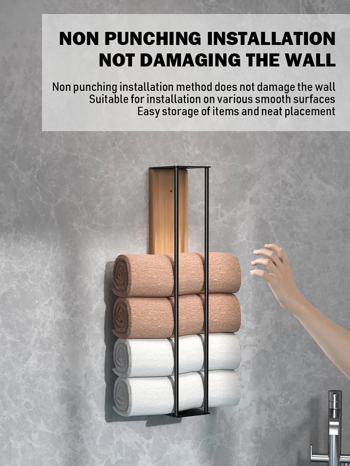 Bathroom wall mounted towel rack, bathroom decorative towel rack, towel hanging rack, roll towel storage, no drilling required Beauty World Shop