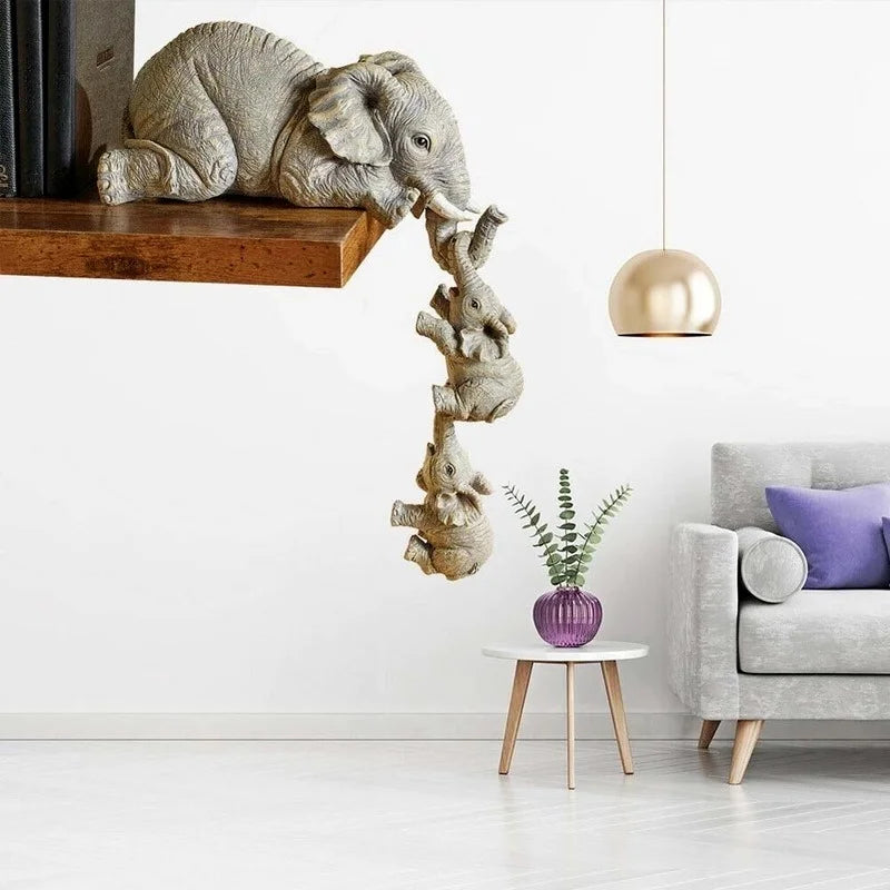 3pcs/set Cute Elephant Figurines Elephant Holding Baby Elephant Resin Crafts Home Furnishing Gift Beauty Fashion