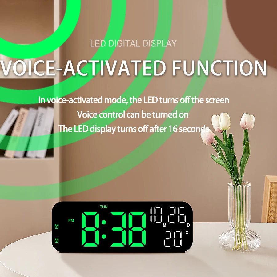 Digital Alarm Clock Temperature and Date Week Display Night Mode Table Clock Voice Control 12/24H Electronic LED Alarm Clocks Beauty World Shop