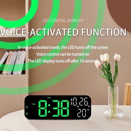 Digital Alarm Clock Temperature and Date Week Display Night Mode Table Clock Voice Control 12/24H Electronic LED Alarm Clocks Beauty World Shop