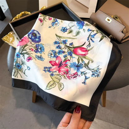 Luxury 2024 Silk Print Hair Scarf Women Floral Kerchief Neck Tie Hand Wrist Foulard Shawl Wraps Head Hijab Bandana Echarpe Beauty World Shop