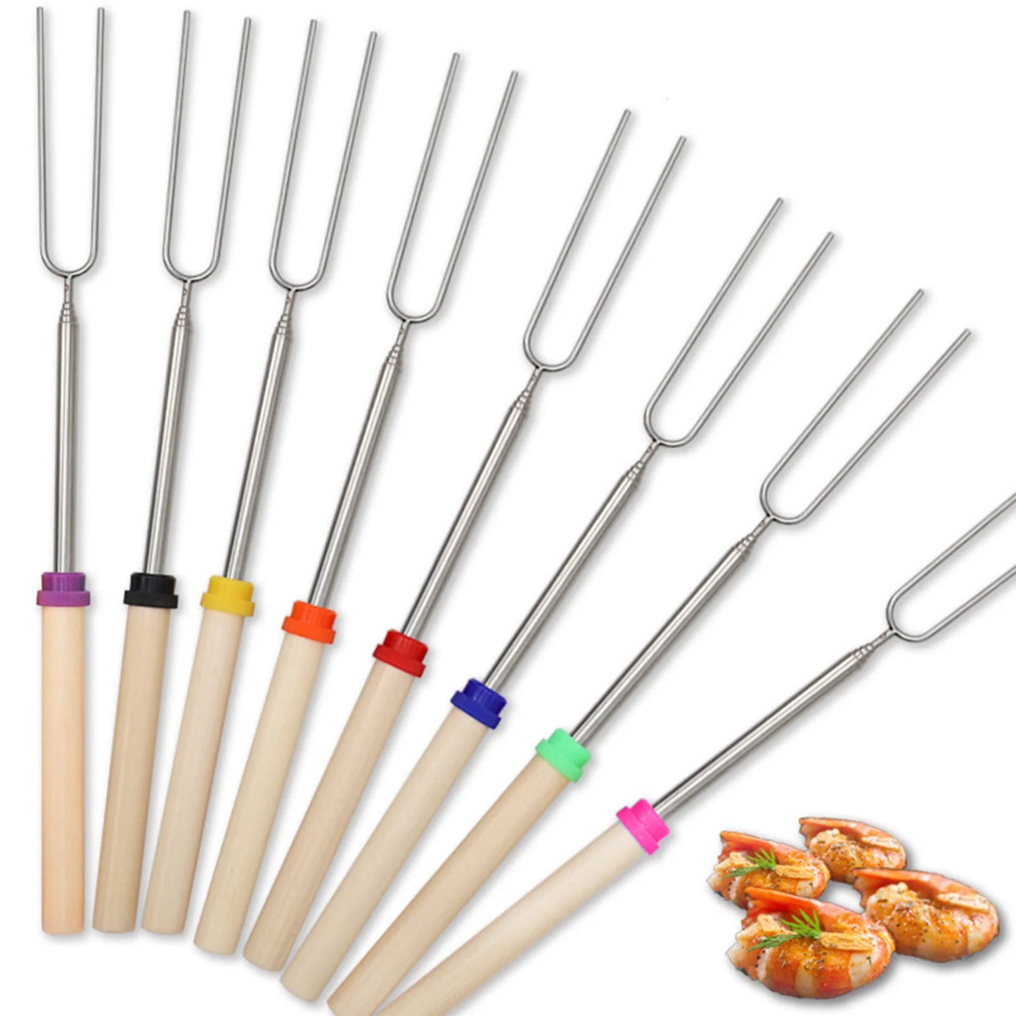 5/10/12pcs Adjustable Telescopic Barbecue Forks Metal Skewers Roasting Stick Suitable for Eating BBQ Dinner Dessert Beauty World Shop