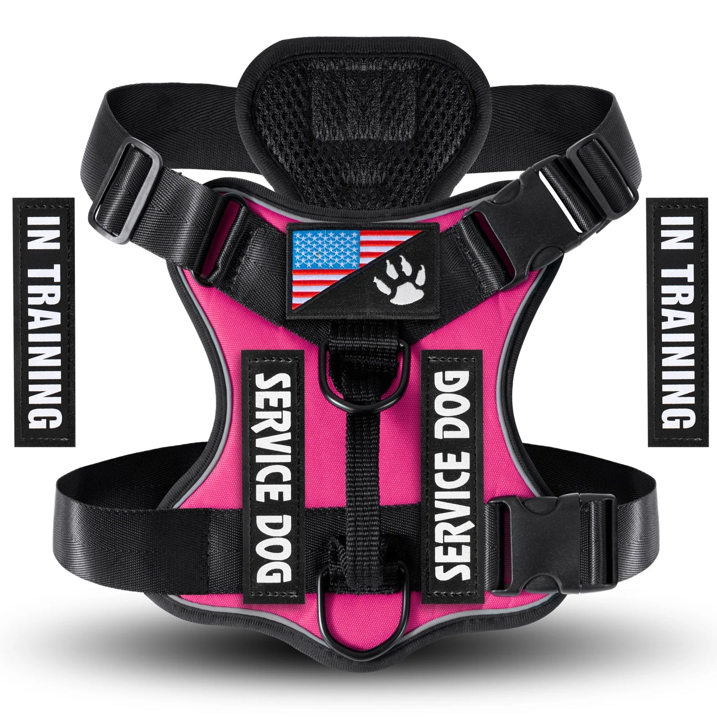 Service Dog Harness, Reflective Dog Vest Harness with 5 PCS Patches, Adjustable Soft Oxford Pet Harness, Inner Layer Mesh, Easy Beauty World Shop