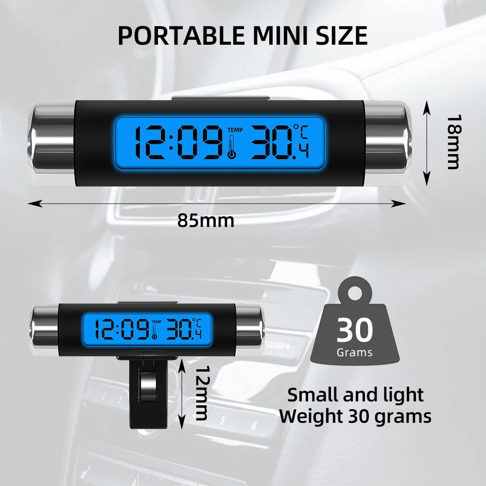 Portable 2 in 1 Car Digital LCD Clock Temperature Display Electronic Clock Thermometer Car Automotive Blue Backlight With Clip Beauty World Shop