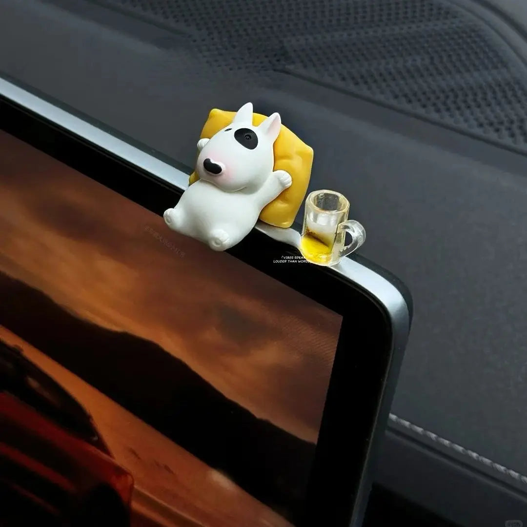 Bull Terrier Universal Car Accessories Interior Adorable Dashboard Figurine with Relaxed Pose Ornament for Tesla BMW Hyundai KIA Beauty World Shop