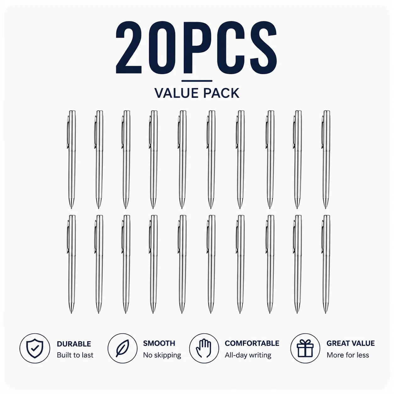 5/10/20Pcs Stainless Steel Ballpoint Pens, Silver Metal Medium Nib Smooth Twist Writing Pens for Office School Beauty World Shop