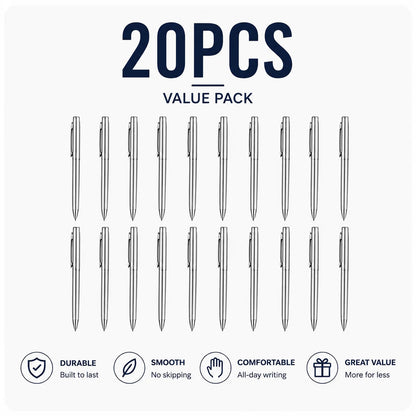 5/10/20Pcs Stainless Steel Ballpoint Pens, Silver Metal Medium Nib Smooth Twist Writing Pens for Office School Beauty World Shop