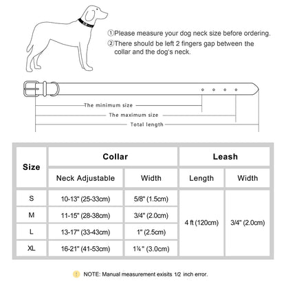 Soft Padded Dog Collar Leash Set PU Leather Pet Dog Collars Necklace With Walking Lead Rope Adjustable For Small Medium Dogs Pug Beauty World Shop