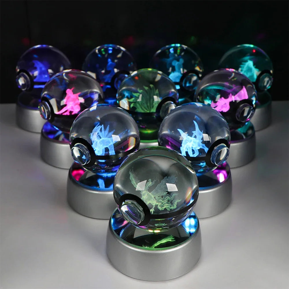 Pokemon Crystal Ball Pikachu Gengar Eevee Mewtwo Lacario Anime Game Pokeball Led Night Light Base Kids Birthday Gift Home Decor Beauty World Shop