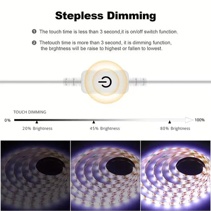 5V 2835 LED Strip Light Touch Sensor Switch Dimmable USB Flexible LED Tape Ribbon Light For Mirror Cabinet Stair Decor Lighting Beauty World Shop