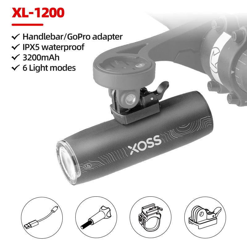 XOSS 200-3000 Lm Bike Light XL1200 Headlight Waterproof Rechargeable Front Lamp Bicycle Light Aluminum Ultralight Flashlight Beauty World Shop
