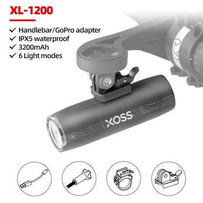 XOSS 200-3000 Lm Bike Light XL1200 Headlight Waterproof Rechargeable Front Lamp Bicycle Light Aluminum Ultralight Flashlight Beauty World Shop