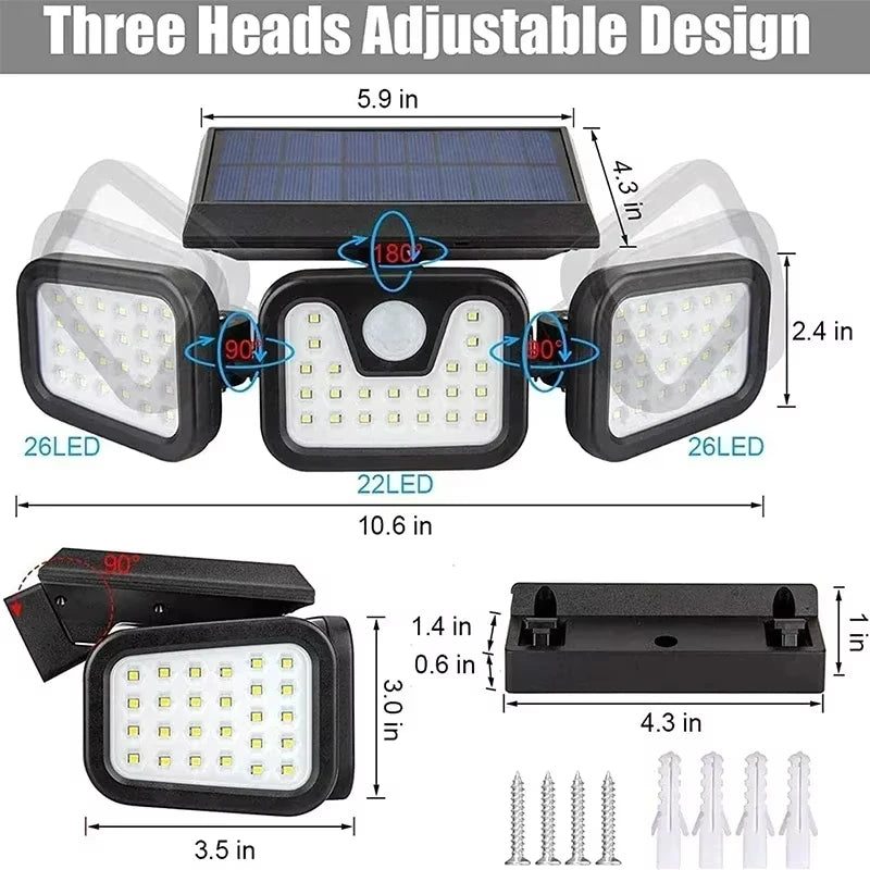 Led Solar Light Outdoor Motion Sensor Human Body Sensing Adjustable Head Ip65 Waterproof Solar Three Head Wall Lamp Garden Beauty World Shop