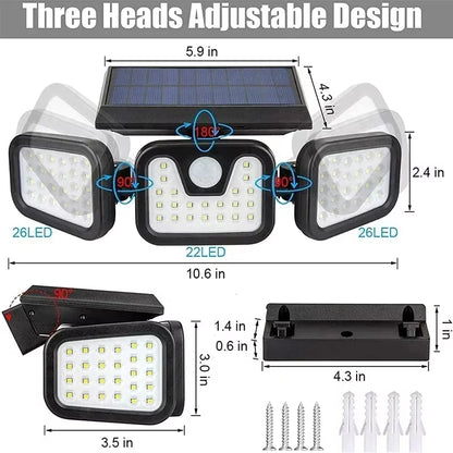 Led Solar Light Outdoor Motion Sensor Human Body Sensing Adjustable Head Ip65 Waterproof Solar Three Head Wall Lamp Garden Beauty World Shop