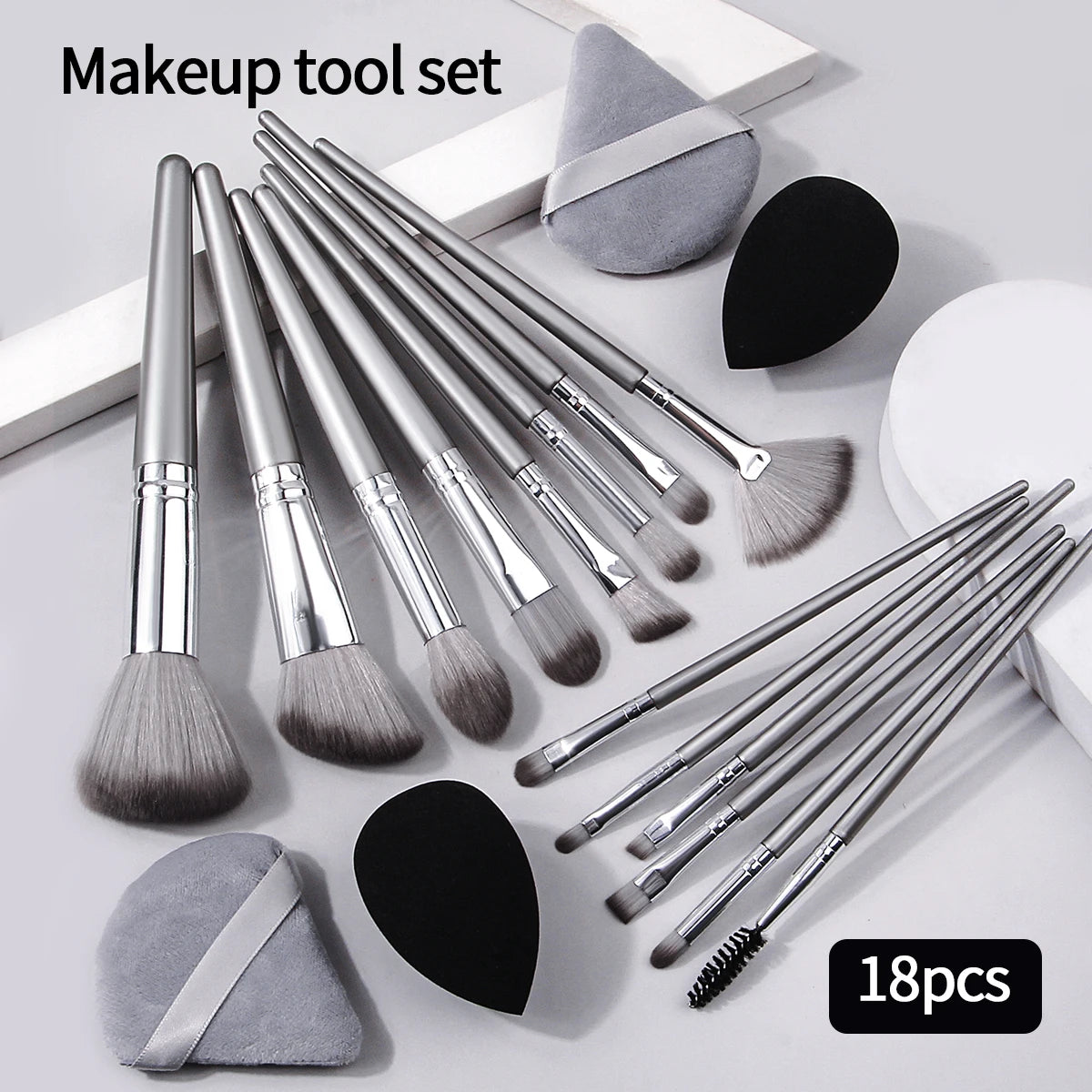 14pcs Makeup Brush Set Portable Soft Makeup Tool&2pcs Wet Wet Dual Use Makeup Egg&2pcs Triangle Sponge Makeup Powder Puff Beauty World Shop