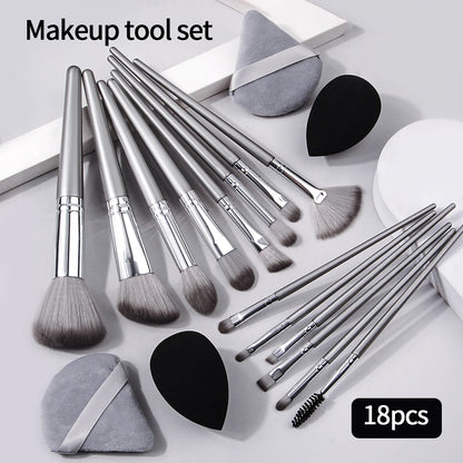 14pcs Makeup Brush Set Portable Soft Makeup Tool&2pcs Wet Wet Dual Use Makeup Egg&2pcs Triangle Sponge Makeup Powder Puff Beauty World Shop