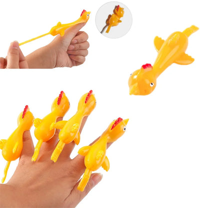 6-12pcs Novelty Catapulted Ejection Chicken Toy Light Rubber Finger Prank Flying Toy Slingshot Chicken Finger Toys Turkey Sticky Beauty World Shop