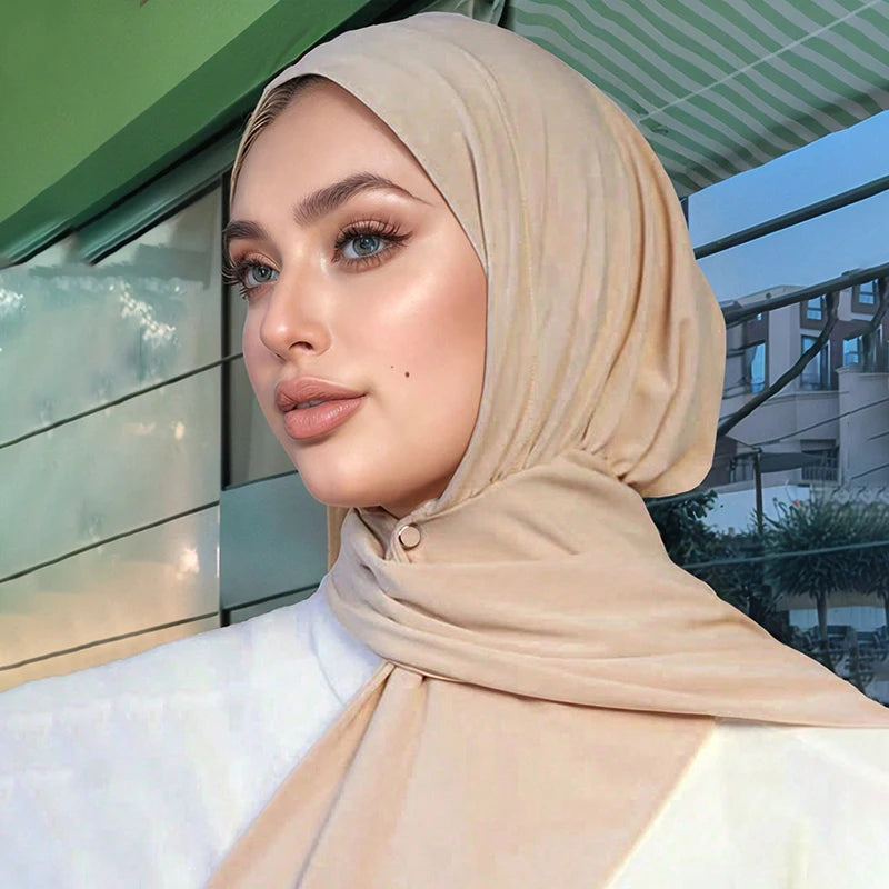 Instant Hijab with Button Ready to Wear Muslim Women Scarf Full Cover Head Wraps Islam Turban Caps Turbante Mujer Beauty World Shop