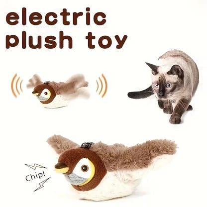 Interactive Pet Bird Toy Flapping Wings (with Catnip) USB-Rechargeable Touch-Activated Squeaky Plush Toy Flying Bird For Indoor Beauty World Shop