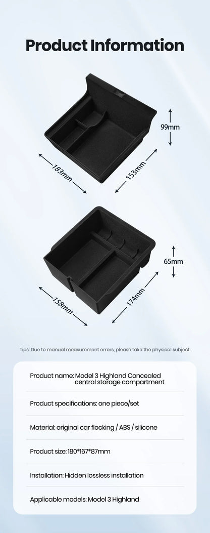 YZ For Tesla Highland Model 3 Y Juniper Center Armrest Hidden Box Holder Console Organizer Car Storage Box  Accessories Beauty World Shop