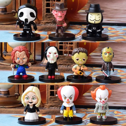 10 Pieces / Set Horror Film Series Jason Freddy Clown Action Figure Toys PVC Model Halloween Gift Vinyl Figurine Doll Gift Beauty World Shop
