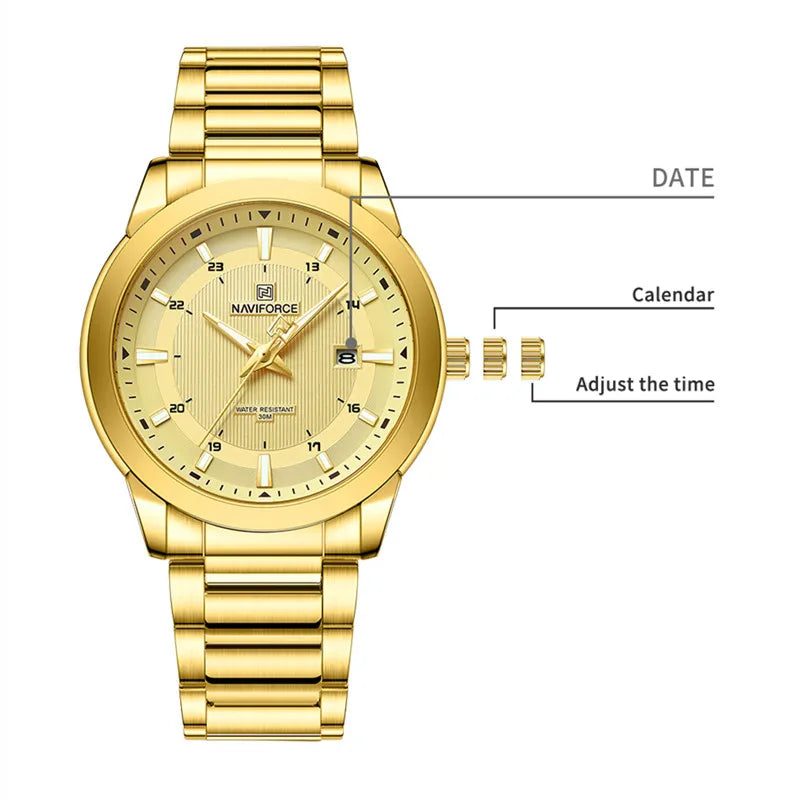 2024 Top Brand NAVIFORCE Mens Watches Stainless Steel Strap Casual Male Quartz Sports Wristwatch Luxury Waterproof Date Clock Beauty World Shop