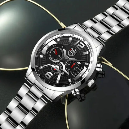 5PCS Set DEYROS Fashion Mens Calendar Watches Men Business Stainless Steel Quartz Wristwatch Male Casual Necklace Bracelet Watch Beauty World Shop