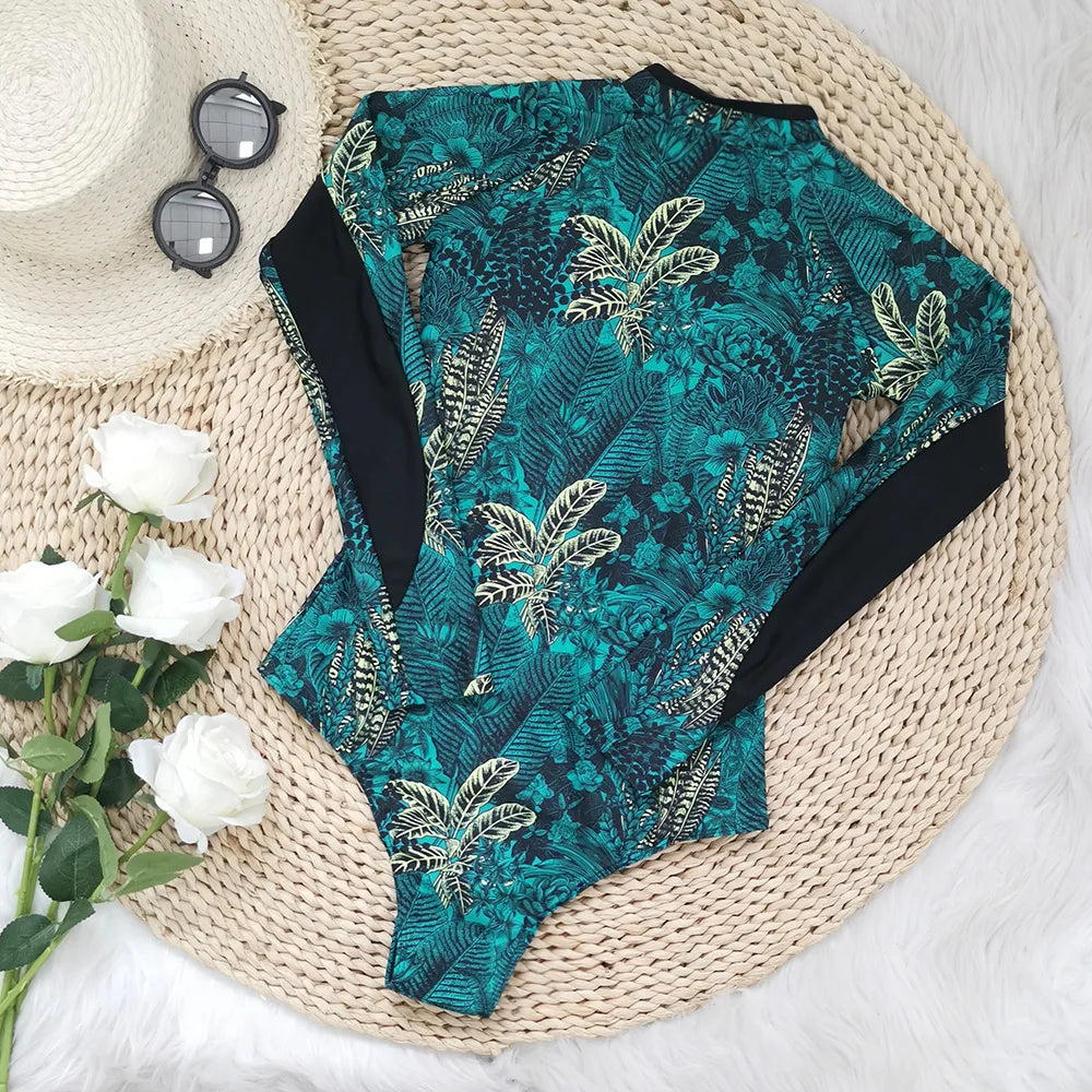 2026 Surfing Sport Swimsuit Long Sleeves Women One Piece Swimsuit  Swimwear Solid Monokini Bathing Suit Tropical Bodysuit Female Beauty World Shop