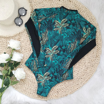 2026 Surfing Sport Swimsuit Long Sleeves Women One Piece Swimsuit  Swimwear Solid Monokini Bathing Suit Tropical Bodysuit Female Beauty World Shop