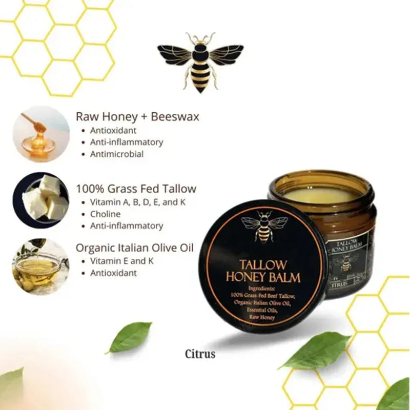 Organic Grass-Fed Beef Tallow Balm with Raw Honey - Moisturizing Cream for Soft, Smooth Skin - Handmade All-Natural Moisturizer Beauty Trend Shop