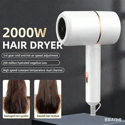 Folding Hairdryer High Power Negative Ion Hair Dryer Home Thermostatic Travel Portable Silent Hair Brush Dryer 2025 Beauty World Shop
