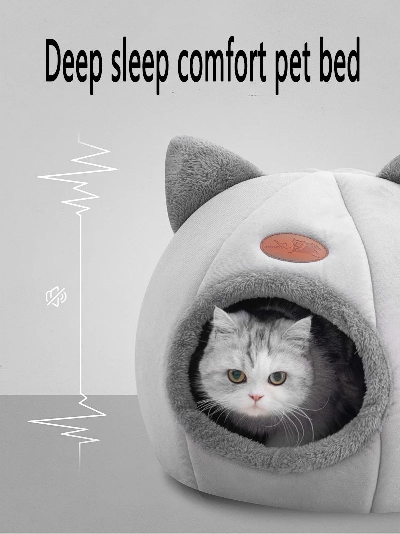 Cat Head Shape Cute And Comfortable Warm Cat House Safe Sleep Cave Non-Slip Semi-Closed Design Four Seasons Universal Cat Nest