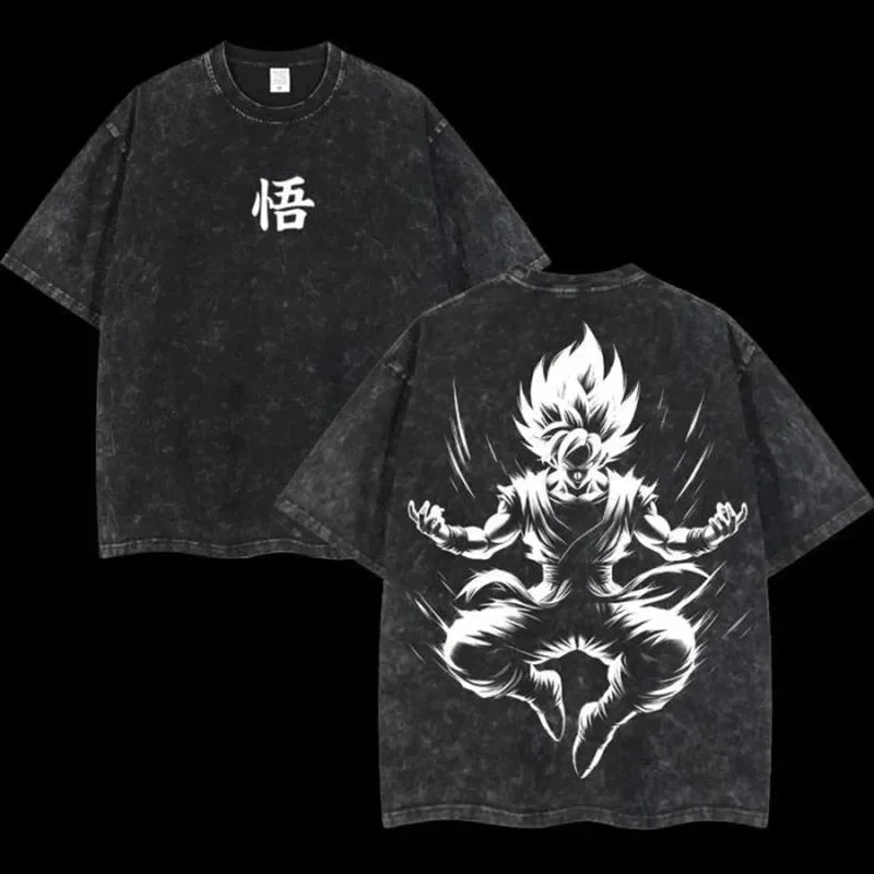Anime Dragon Ball Cosplay Washed T-Shirt Cotton Short Sleeve Loose Large Casual Sports Fitness T-Shirt Men's Harajuku Clothing Beauty World Shop
