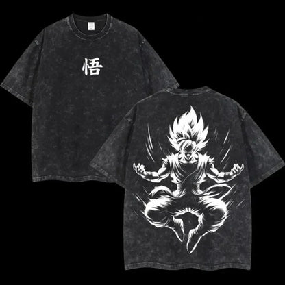 Anime Dragon Ball Cosplay Washed T-Shirt Cotton Short Sleeve Loose Large Casual Sports Fitness T-Shirt Men's Harajuku Clothing Beauty World Shop