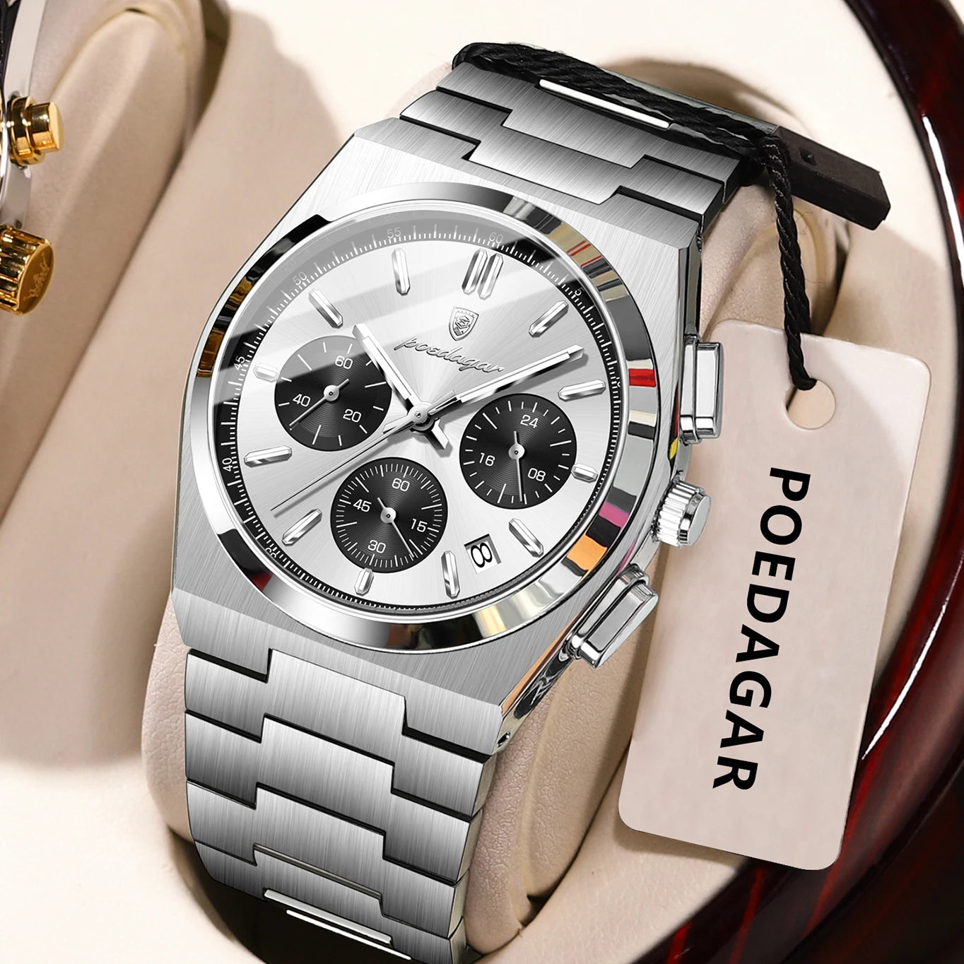 POEDAGAR Fashion Man Watches Chronograph Date Stainless Steel Casual Men Wristwatch Waterproof Luminous Men's Quartz Watch Reloj Beauty World Shop