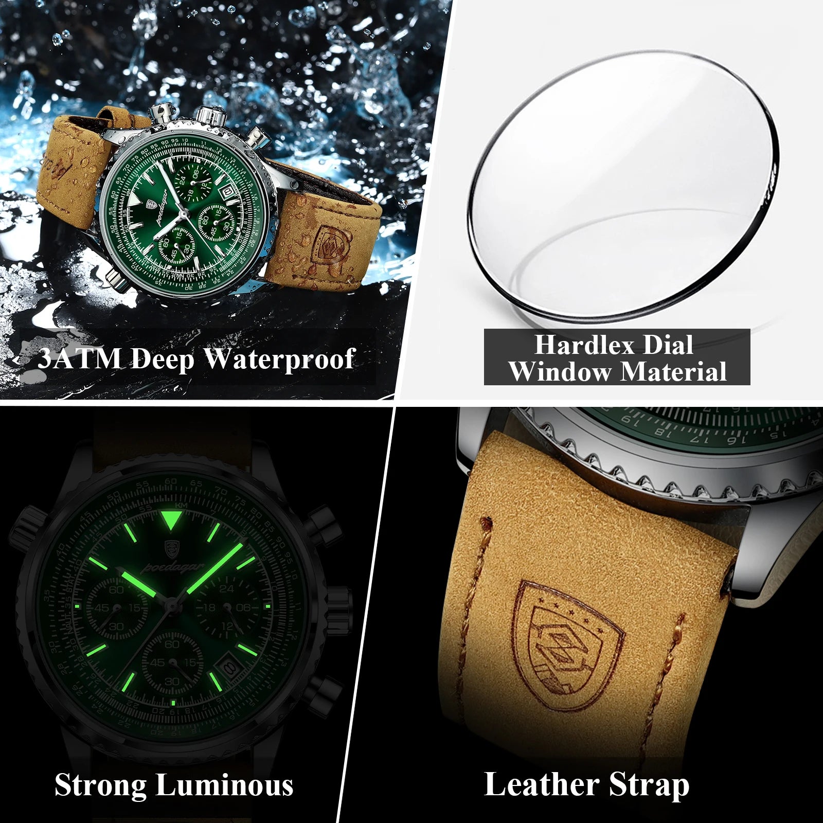 POEDAGAR Luxury Business Men's Watch Waterproof Luminous Date Chronograph Leather Man Clock Fashion Quartz Watches For Men Reloj Beauty World Shop