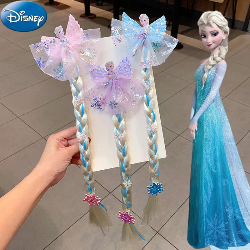 Disney Frozen Elsa Princess Wig Braid Hairpin Accessories For Girls Anime Figures Cartoon Toys Kids Kawaii Baby Hair Clip Gifts Beauty World Shop