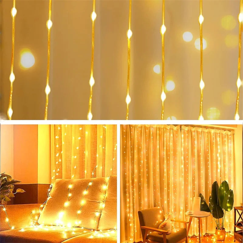 Christmas Lights LED Fairy String Curtain Lights 8 Mode Remote USB Festoon Christmas Decor For Home Holiday New Year Lamp Beauty Fashion
