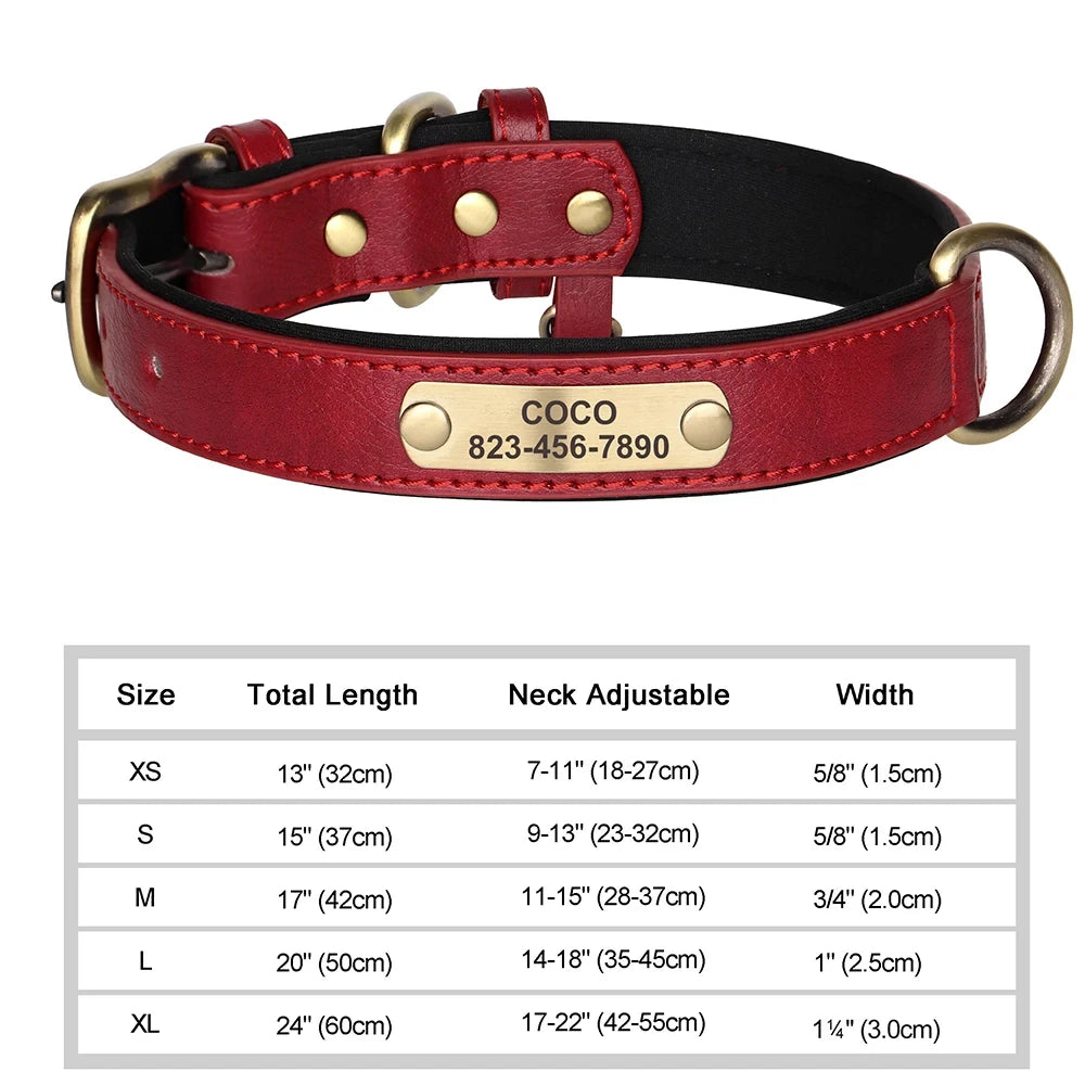 Personalized Customized Leather ID Nameplate Dog Collar Soft Padded Dogs Collars Free Engraving Name for Small Medium Large Dogs Beauty World Shop