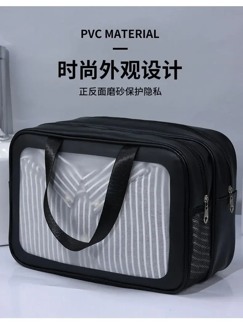 Dry-wet separation double transparent PU makeup bag portable washing bag cosmetic storage bag travel fitness swimming essentials Beauty World Shop