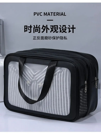 Dry-wet separation double transparent PU makeup bag portable washing bag cosmetic storage bag travel fitness swimming essentials Beauty World Shop