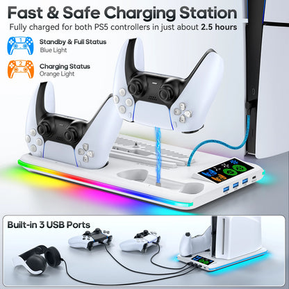 Game Stand For Sony PS5 Console Playstation Play Stations PS 5 Slim Pro Support Base Holder Cooler Fan RGB Gaming Accessories Beauty World Shop
