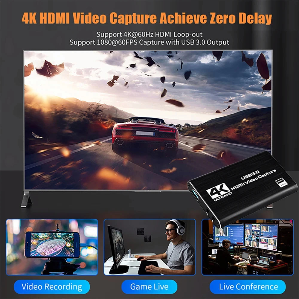 4k 1080p 60fps Hd Video Capture Card HdTV Camera Recording Box - Compatible With Usb 3.0pc Live Streaming Grabber Recorder Beauty World Shop