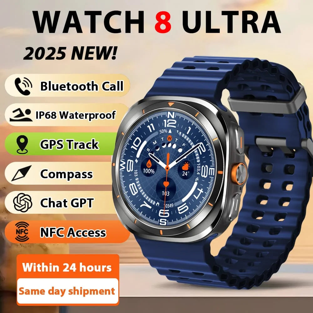 Smart Watch 8 Ultra 2025 Color Matching GPS Compass Smart Watch BT call NFC IP68 Waterproof 4GB Health monitoring Reduction 100% Beauty World Shop